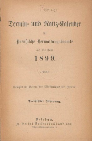 30.1899: Termin- und Notiz-Kalender für preussische Verwaltungsbeamte