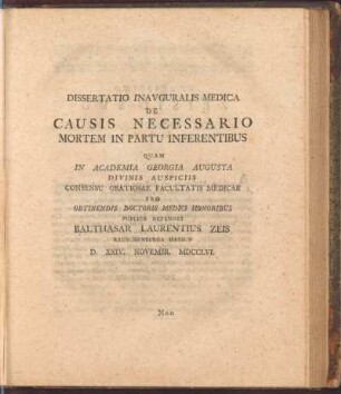 XIX. De Causis Necessario Mortem in Partu Inferentibus