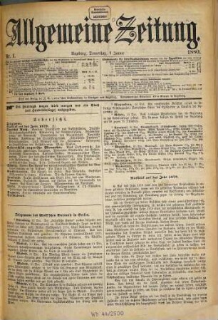 Allgemeine Zeitung. 1880, [1] = 1 - 3