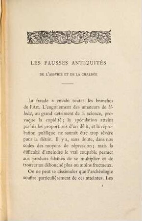 Les fausses Antiquités de l'Assyrie et de la Chaldée : (Petite Bibliothèque d'Art et d'Archéologie Nr. 10.)