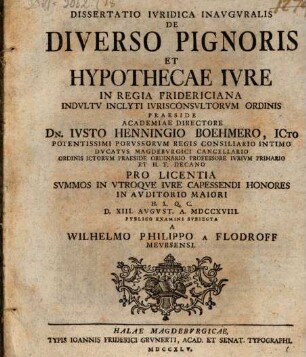 Diss. iur. inaug. de diverso pignoris et hypothecae iure