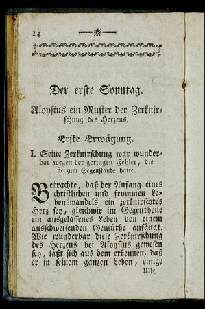 Der erste Sonntag. Aloysius ein Muster der Zerknirschung des Herzens.