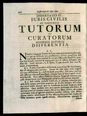 Dissertatio IV. Juris Civilis De Hodierna Tutorum Et Curatorum Minoribus Datorum Differentia