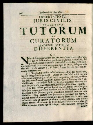 Dissertatio IV. Juris Civilis De Hodierna Tutorum Et Curatorum Minoribus Datorum Differentia