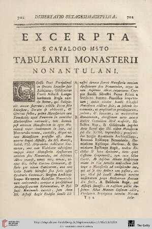 Excerpta e Catalogo MSto Tabularii Monasterii Nonantulani