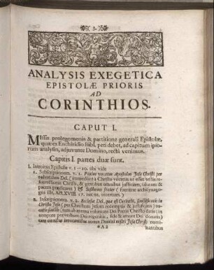 Analysis Exegetica Epistolae Prioris Ad Corinthios