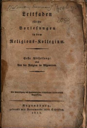Leitfaden für die Vorlesungen in dem Religions-Kollegium, 1. Von der Religion im Allgemeinen