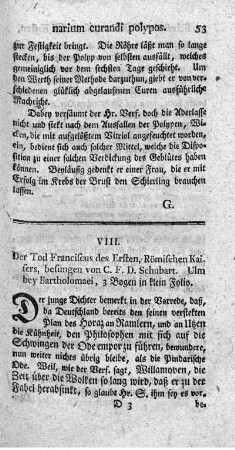 VIII. Der Tod Franciscus des Ersten, Römischen Kaisers.