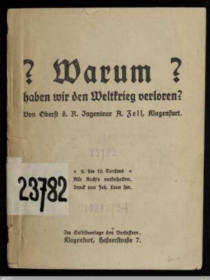 Warum haben wir den Weltkrieg verloren?