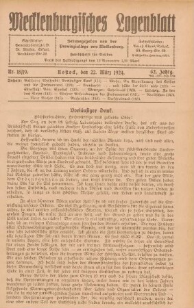 Nr. 18/19. Rostock, den 22. März 1924.