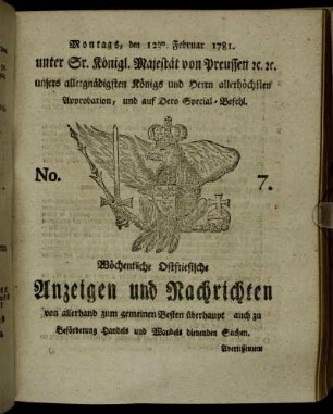 No. 7. Montags, den 12ten Februar 1781.