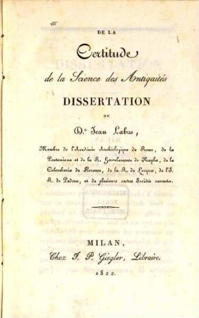 De la certitude de la science des antiquités : dissertation