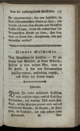 Neunte Geschichte. Von Verzeihung der Unbilden. - Eilfte Geschichte. Von dem Betragen der Hausväter und Hausmütter gegen ihre Dienstbothen ...