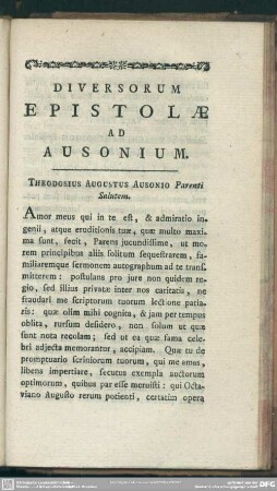 Diversorum Epistolae Ad Ausonium