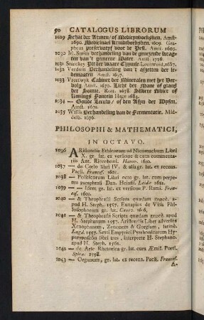 50-80, Philosophi & Mathematici, in Octavo - Historici, Geographi, Chronologi, Politici, in Octavo