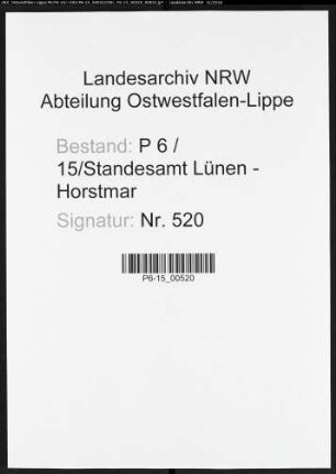 Sterberegister Standesamt Lünen-Horstmar