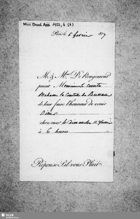 Nr. 6: Von M. & Mme. De Rougemont - dat. Paris, 05.02.1827.