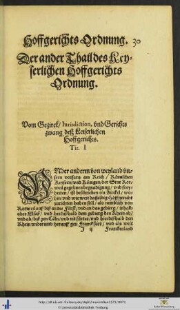 Der ander Thail des Keyserlichen Hoffgerichts Ordnung