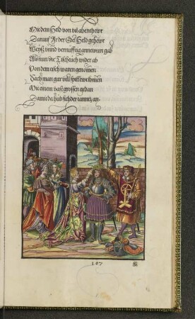 Wie der Adenlich Held Tewrdannckh umd seiner gutten gethat wissen von der Künigin Erenreich mit einem Crantz von Lauro gekrönt ward