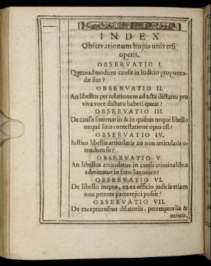 Index Observationum huius universi opetis.