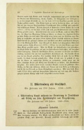 II. Württemberg als Grafschaft. Ein Zeitraum von 250 Jahren. 1246-1495