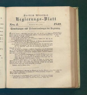 Regierungs-Blatt der Fürstlich-Wiedischen Regierung in Neuwied