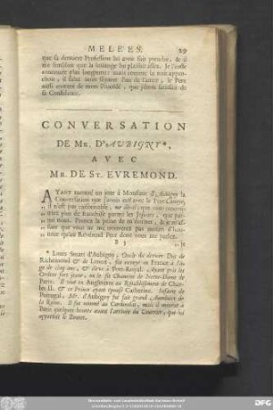 Conversation De Mr. D'Aubigny, Avec Mr. De St. Evremond.