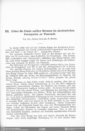 Ueber die Funde antiker Bronzen im akademischen Forstgarten zu Tharandt