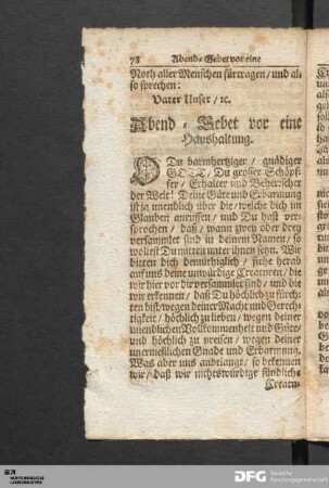 Abend-Gebet vor eine Haushaltung.