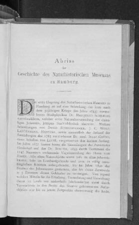 Abriss der Geschichte des Naturhistorischen Museums zu Hamburg.