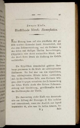 Zweyte Klasse. Blustillende Mittel; Haemostatica.