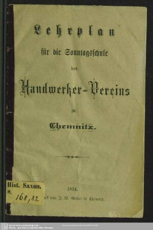 Lehrplan für die Sonntagsschule des Handwerker-Vereins zu Chemnitz