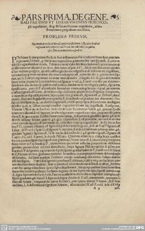 Pars Prima, de Generali Partium et Linearum Huius Horoscopii...