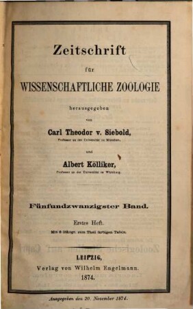 Zeitschrift für wissenschaftliche Zoologie. 25,[1] = Text. 1875