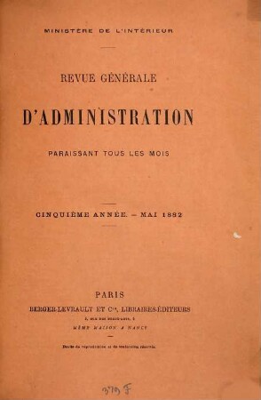 Revue générale d'administration. 14. 1882 = Mai - Aug.