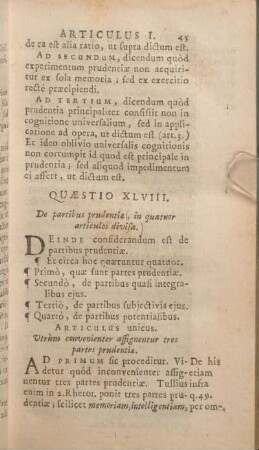 Quaestio XLIII. De partibus prudentiae, in quatuor articulos divisa.