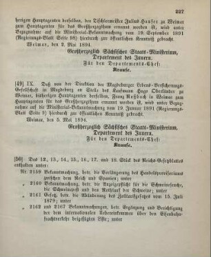 49. Ministerial-Bekanntmachung, Wechsel der Hauptagentur der Magdeburger Lebens-Versicherungs-Gesellschaft in Magdeburg betreffend