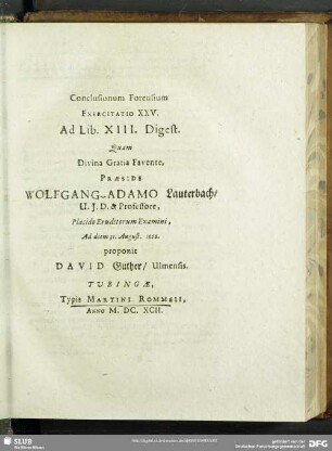 Conclusionum Forensium Exercitatio XXV. Ad Libr. XIII. Digest.
