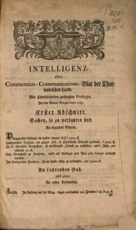 Intelligenz- oder Commercien-Communications-Blatt der churbaierischen Lande. 1765, März