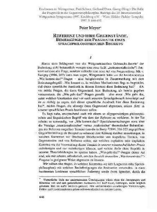 Referenz und ihre Gegenstände. Bemerkungen zur Pragmatik eines sprachphilosophischen Begriffs