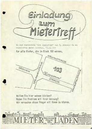 Flugschrift: Einladung zum Mietertreff, 1980