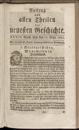 XXXVII. Nachl. Cob. den 15. Sept. 1751.