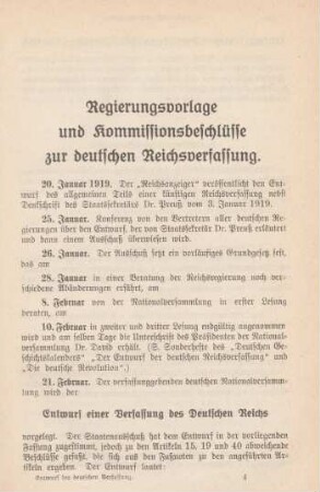 Regierungsvorlage und Kommissionsbeschlüsse zur deutschen Reichsverfassung