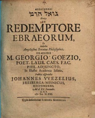 Gô'El had-dām sive de redemptore Ebraeorum