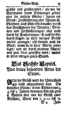 Das Sechste Capitel. Von denen besondern Arten der Steine.