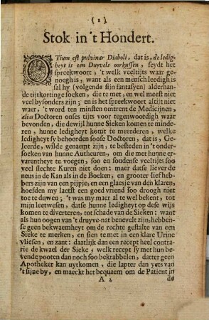 Stok in't Hondert Of Toepassingh Aen de krakkelende Doctoren en Chirurgyns van dese tijdt