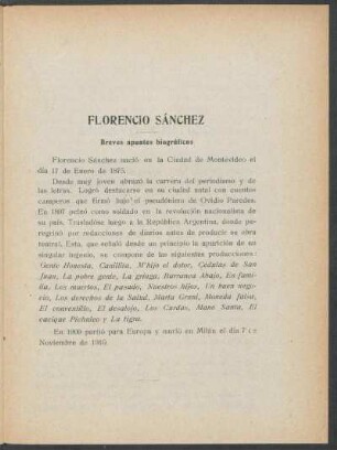 Florencio Sánchez - Breves apuntes biográficos