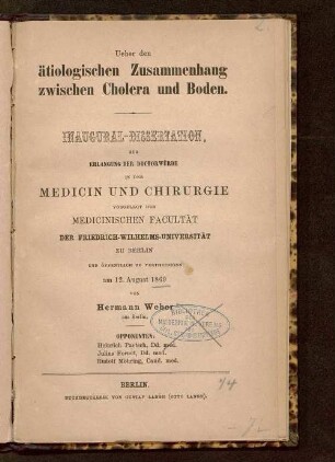 Ueber den ätiologischen Zusammenhang zwischen Cholera und Boden