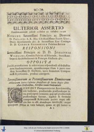 Ulterior Assertio Fundamentorum Libelli exhibiti 26. Octobris 1699.