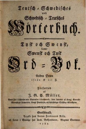 Teutsch-Schwedisches und Schwedisch-Teutsches Wörterbuch, Andra Delen. Ifran K til Z